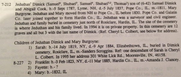 A quick look at the entry for Jeduthan Dimick's family.