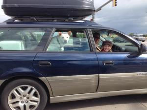 My car load, photo by my husband in the other car.